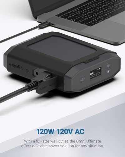 Omni Ultimate 38,400mAh AC/DC/USB-C Powerbank | סוללת קיבולת מקסימאלית מאושרת על ידי FAA למחשבים ניידים: MacBook/iPad/Dell/Surface